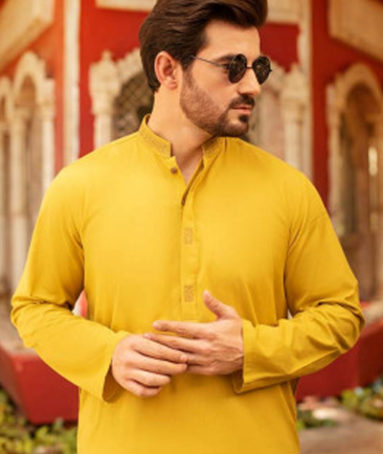 Mustard Handloom Embroidered Kurta