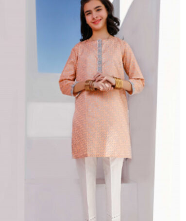 Peach Printed Dobby Girls Kurti