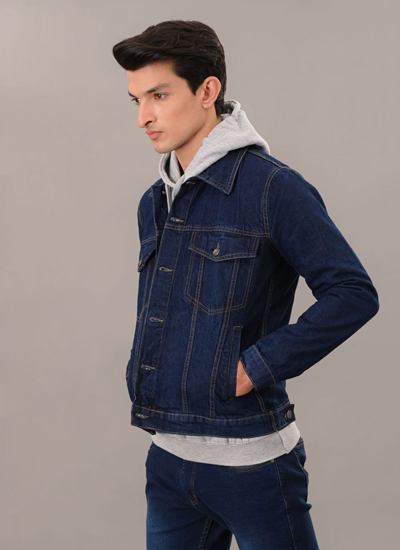 Winter Men Navy Blue Denim Jacket