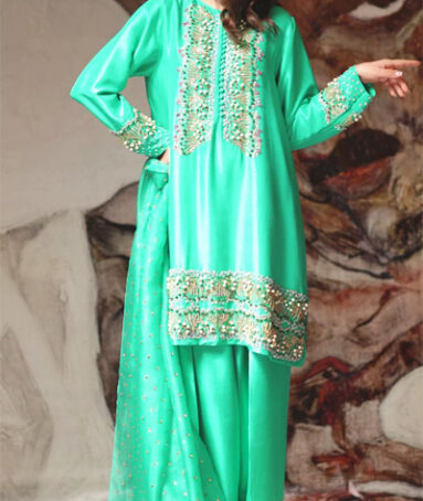 Arcadia Green Embellished Raw Silk Set