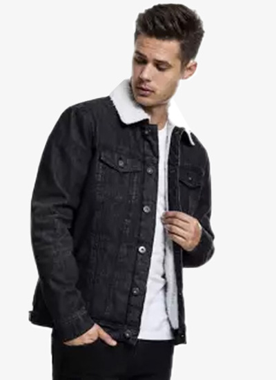 Charcoal Mens Fur Denim Jacket