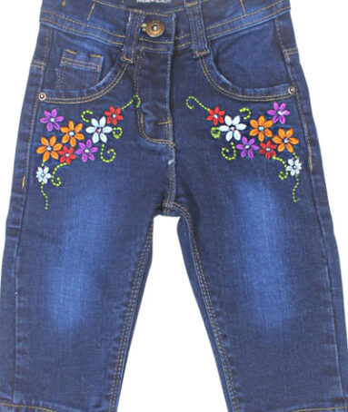 Dark Blue Floral Print Denim Pant