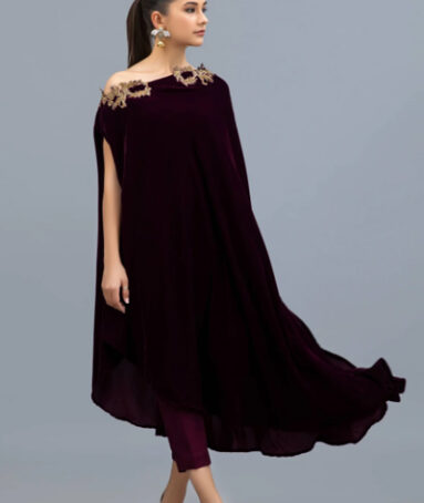 2 Piece velvet Deep Aburgine Dress