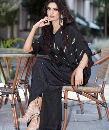 A Black Cotton Silk Kaftan Dress