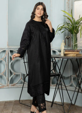 Dyed Black khaddar Embroidered Dress