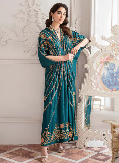 An Emerald Green Silk Jamawar Kaftan