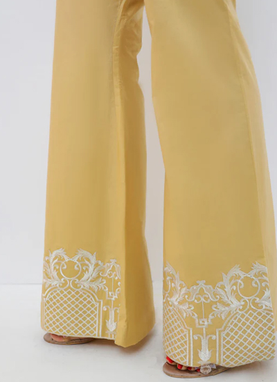 Straight Wide Leg Beige Yellow Trouser